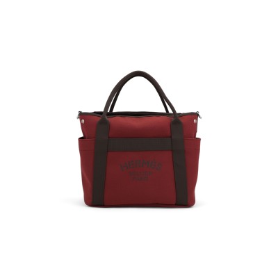 HERMÈS MASTER SAC DE PANSAGE TOTE BAG 55 IN  ROUGE H CANVAS WITH SILVER BUCKLE (48*35*27cm)